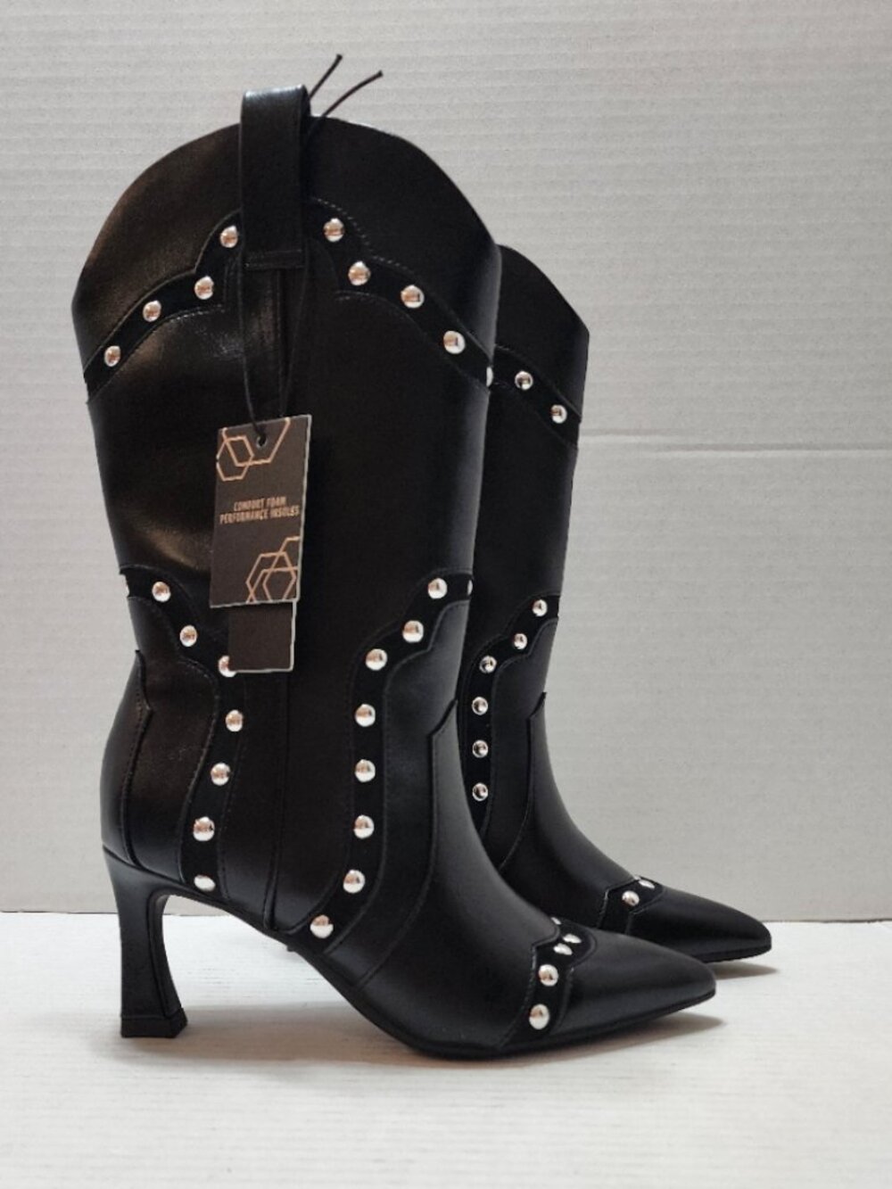 New Madden NYC Studded Western Heeled Boots - Black - Size 6